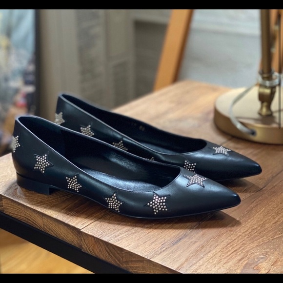 SAINT LAURENT Black Leather Studded Flats 38 - Picture 2 of 6